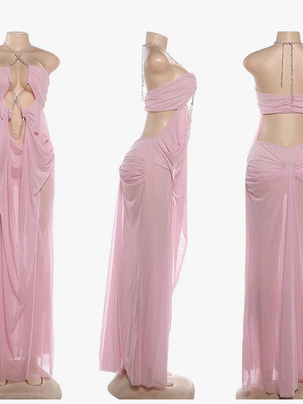 Pink Cutout Maxi Dress with Chain Halter - Picture 4 of 6